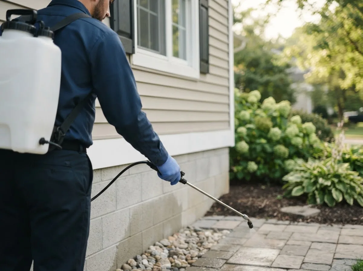 Pest control technician inspecting a home in Hill City, ID